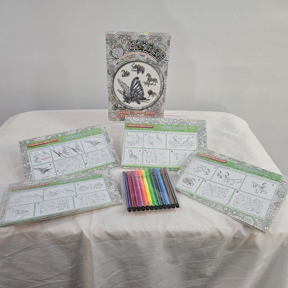 NIB 3D Garden Art Puzzle Set Includes 4 Puzzles & Pens Model # 8885A-D - Picture 2 of 9